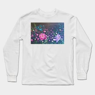 Moonlight Sonata, Glowing Flowers at Night, Bright Flowers on Black, Pink, Purple, Blue flowers, Floral Bedding, Floral Decor Long Sleeve T-Shirt